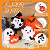 Cute Wooden Ghost Decor Set – 3-Piece Halloween Tabletop Decorations in Orange, Black & White