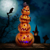 Hand-Carved Light-Up Stacked Pumpkins – 9.5" Resin Halloween Decoration with Colorful LED Glow