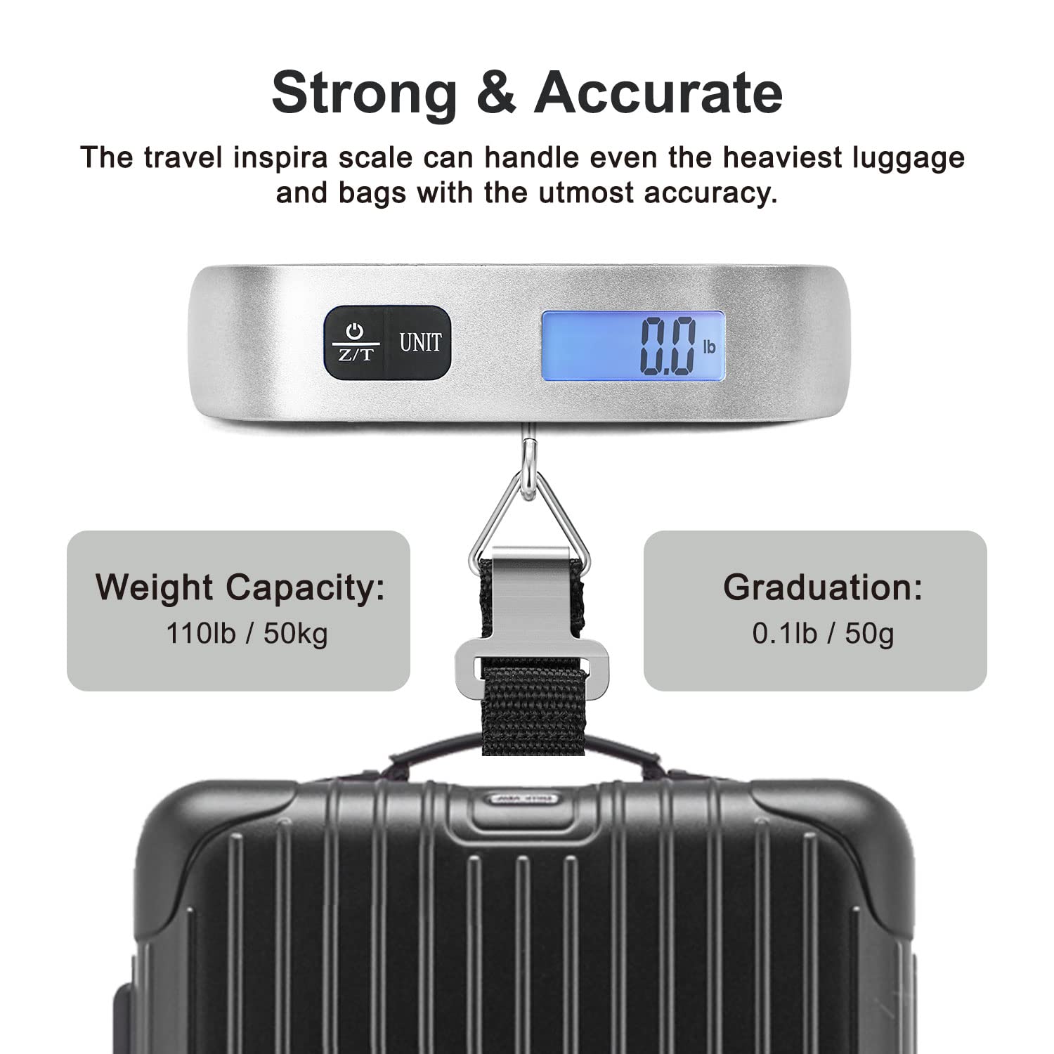 Portable Digital Luggage Scale with LCD Backlight – 110lb/50kg Capacity Travel Baggage Weight Scale with Data Lock & Rubber Grip Handle