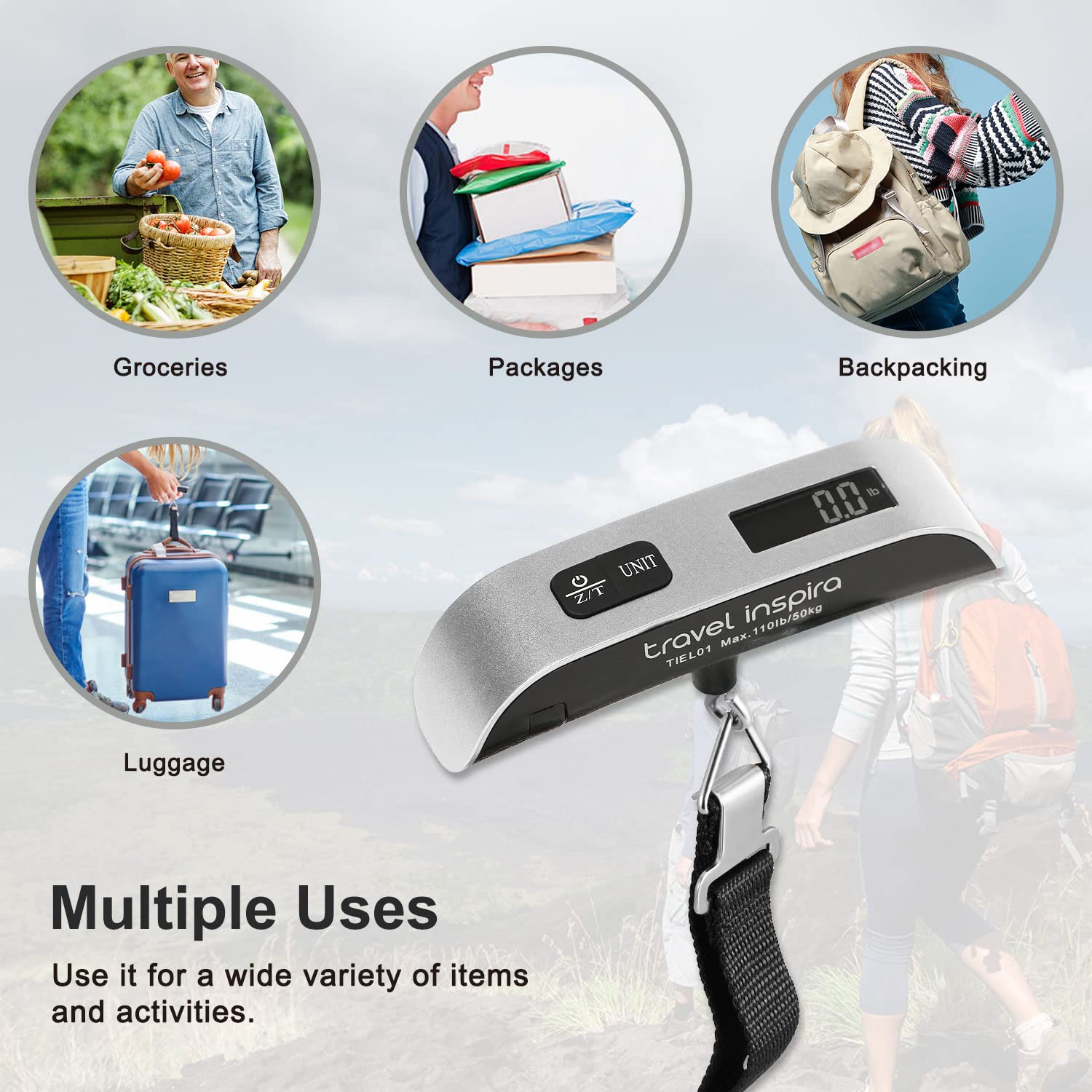 Portable Digital Luggage Scale with LCD Backlight – 110lb/50kg Capacity Travel Baggage Weight Scale with Data Lock & Rubber Grip Handle
