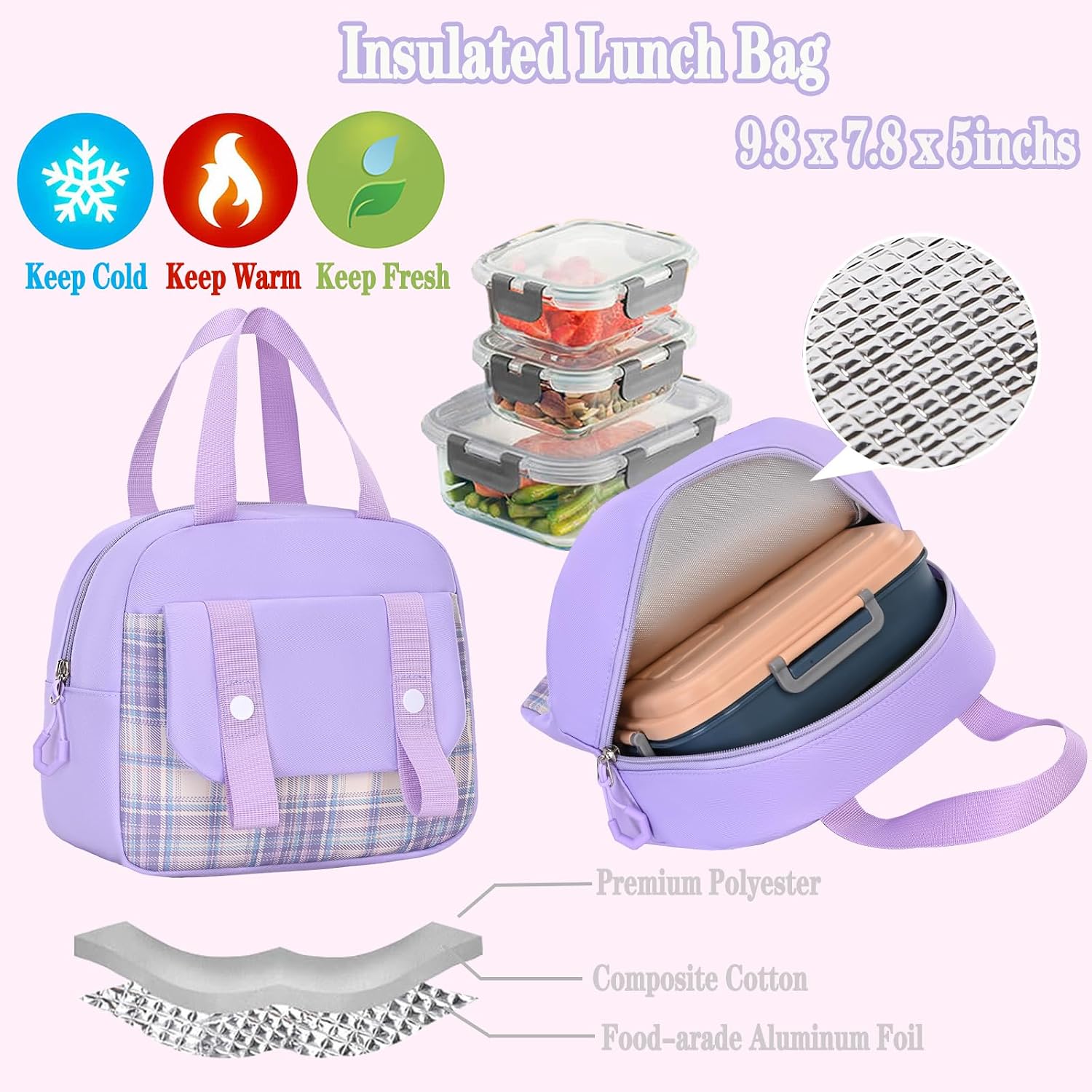 3-Piece Girls School Backpack Set with Lunch Bag
