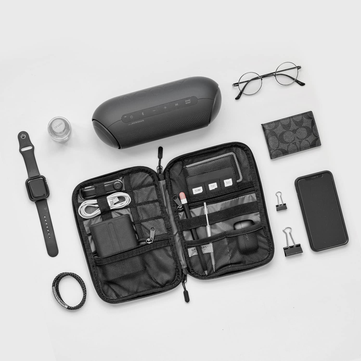 Travel Electronics Organizer Case – Portable Cable Organizer Bag with Dual Zippers, Mesh Pockets & Elastic Loops for Chargers, SD Cards, Power Banks and Accessories