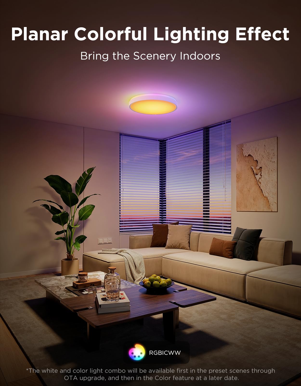 Smart RGBIC Planar Ceiling Light with 121 Segments, 4300lm High Brightness & Alexa/Matter Support – Multi-Color