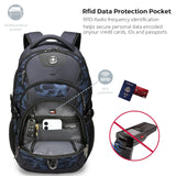 Swissdigital Design Laptop Backpack with USB-C Charging & RFID Protection – 31L Travel & College Backpack (Blue Camo)