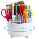 MARBRASSE 360° Rotating Desk Organizer – 5-Compartment Pen Holder & Desktop Storage Caddy for Office & Home