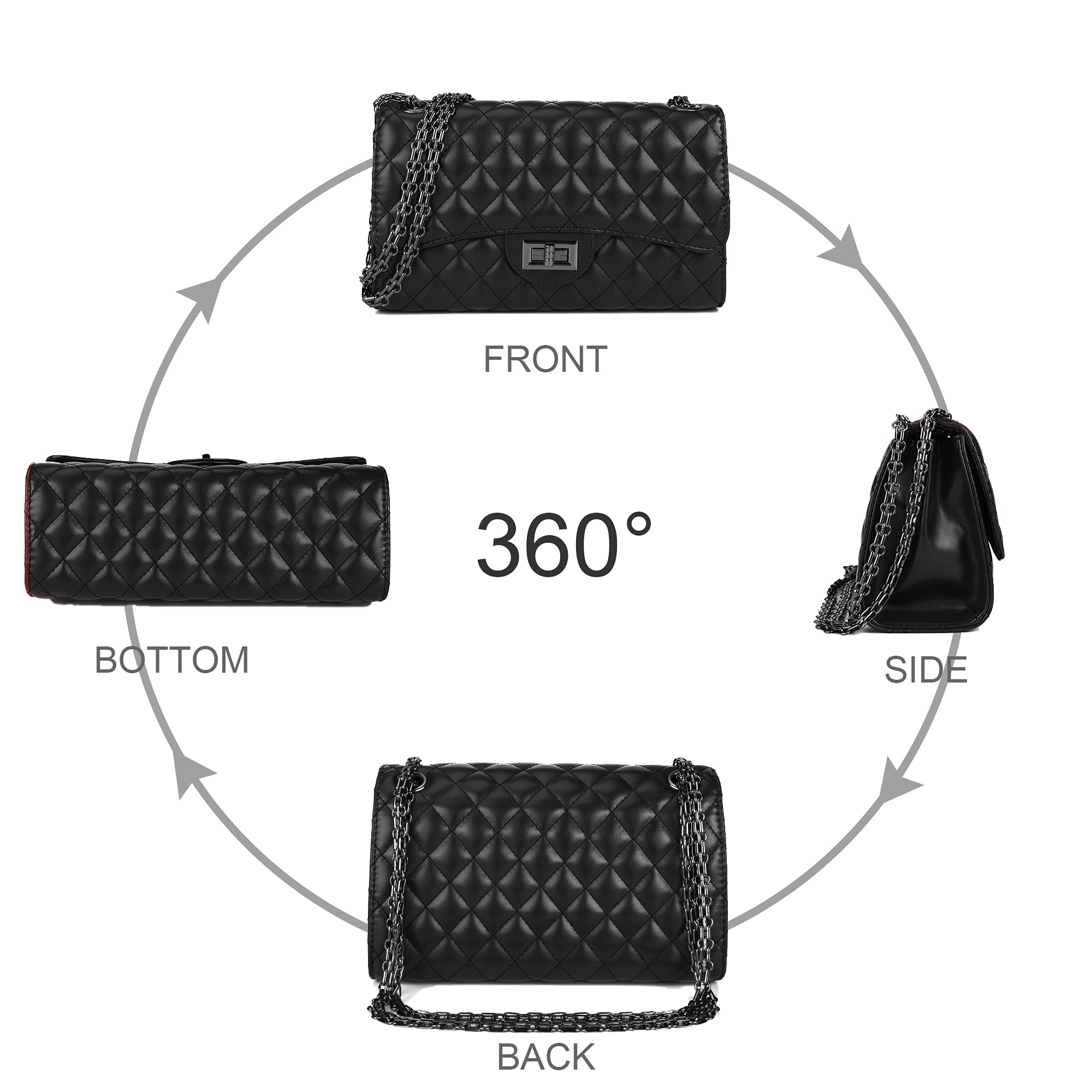 GLADDON Quilted Crossbody Purse for Women – Trendy Chain Shoulder & Underarm Designer Bag (Black)