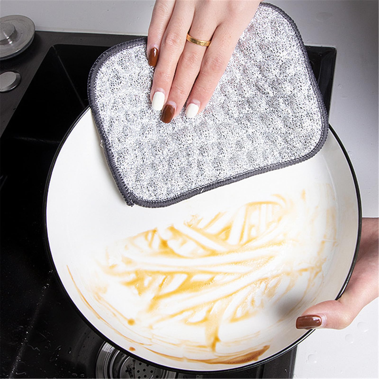 Premium Reusable Non-Scratch Silver Mesh Cleaning Cloth Set, Multipurpose Wet and Dry Kitchen Scrubber Pads (5 Pack)