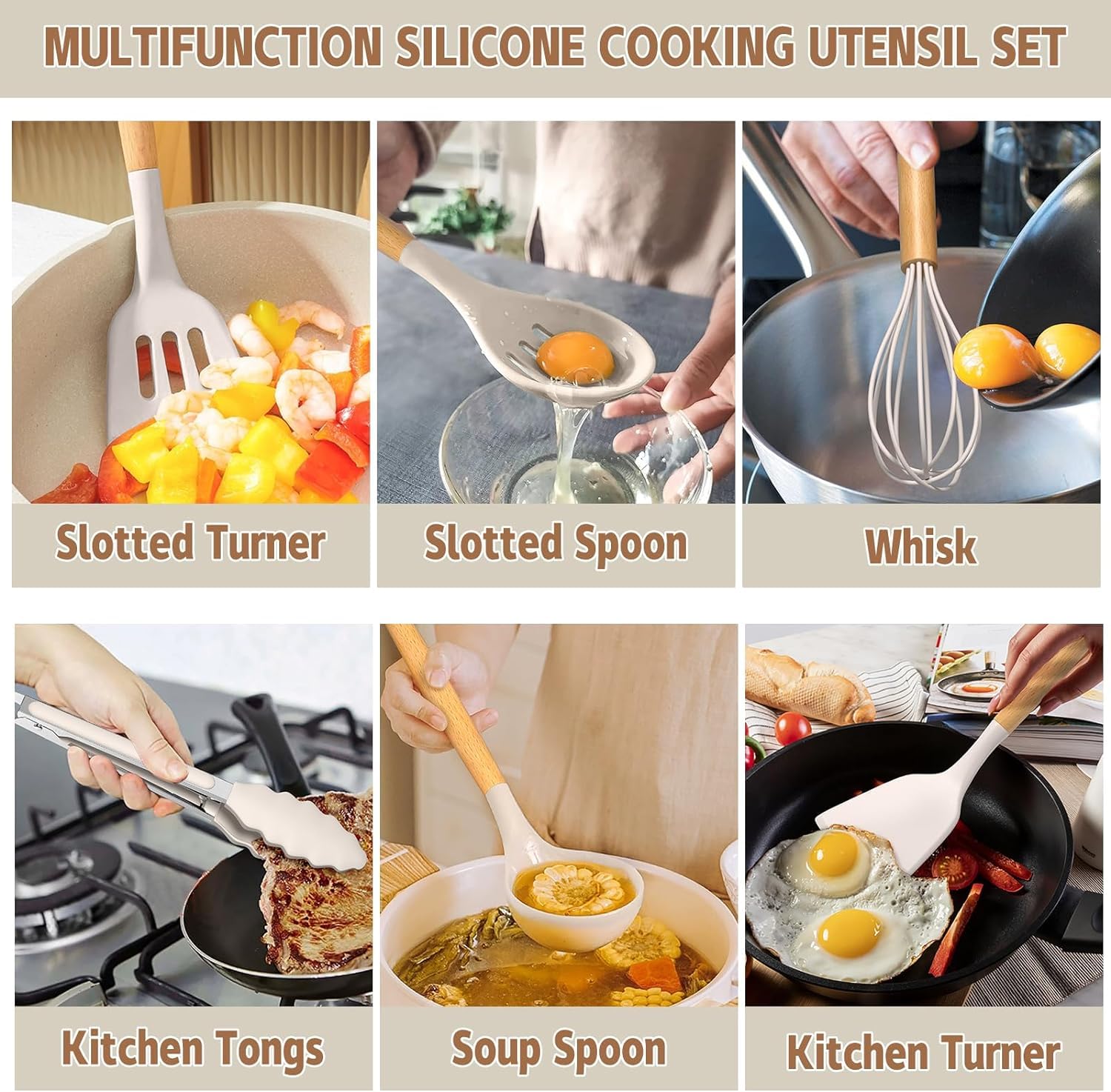 33-Piece Silicone Cooking Utensil Set with Wooden Handles – Heat Resistant, BPA-Free & Non-Stick Safe