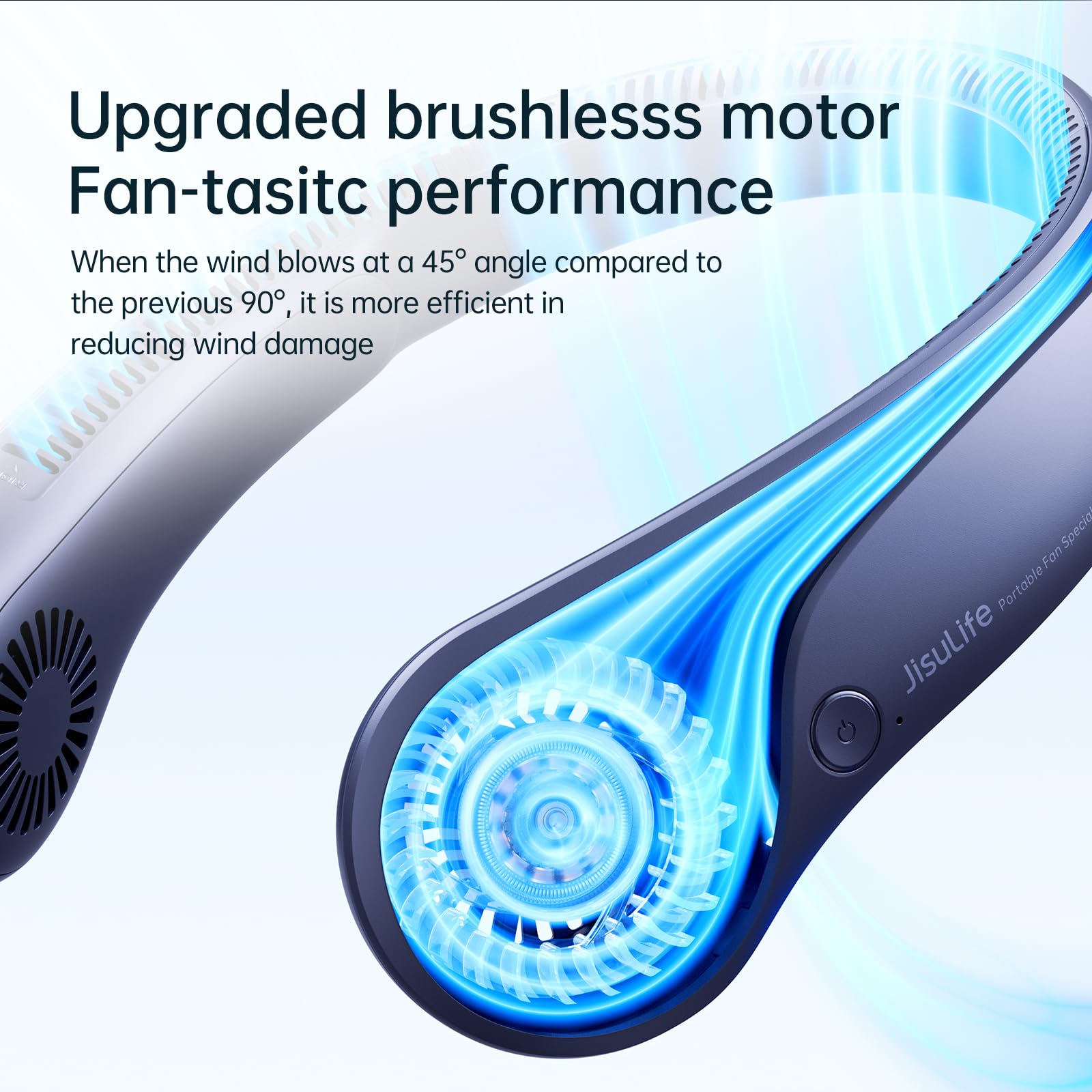 JISULIFE Wearable Bladeless Neck Fan – Hands-Free Cooling with 5 Speeds & Long Battery (Dark Blue)