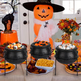 3-Pack Black Witch Cauldron Serving Bowls with Green LED Lights – Halloween Candy & Snack Display Set