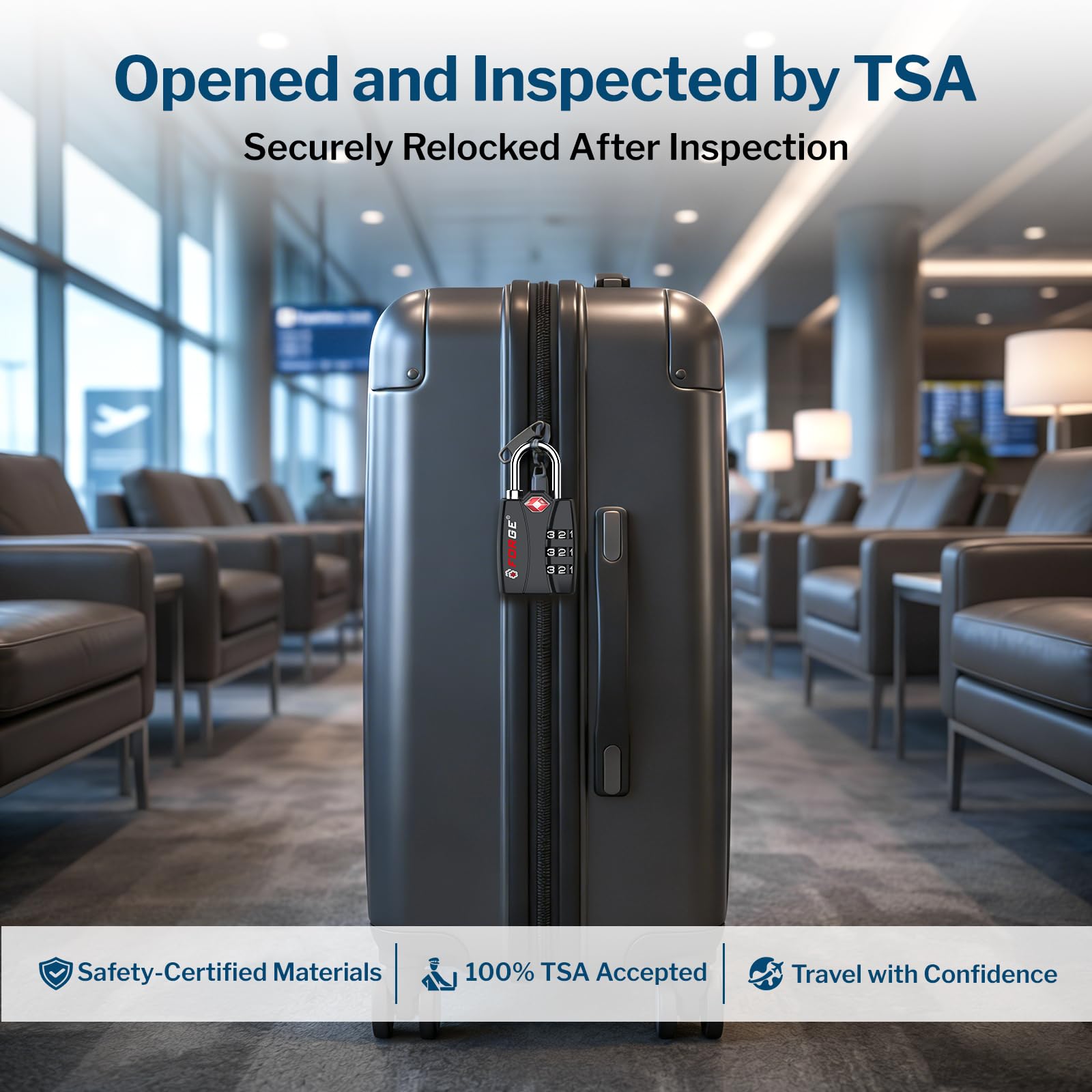 Heavy Duty TSA Approved Luggage Lock with Open Alert Indicator, 3-Digit Combination Travel Security Lock for Suitcases & Bags