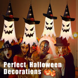 Halloween Lighted Ghost Witch Hats – 4 Pack Hanging LED Decorations with 3 Flash Modes for Indoor & Outdoor Use (Warm White)