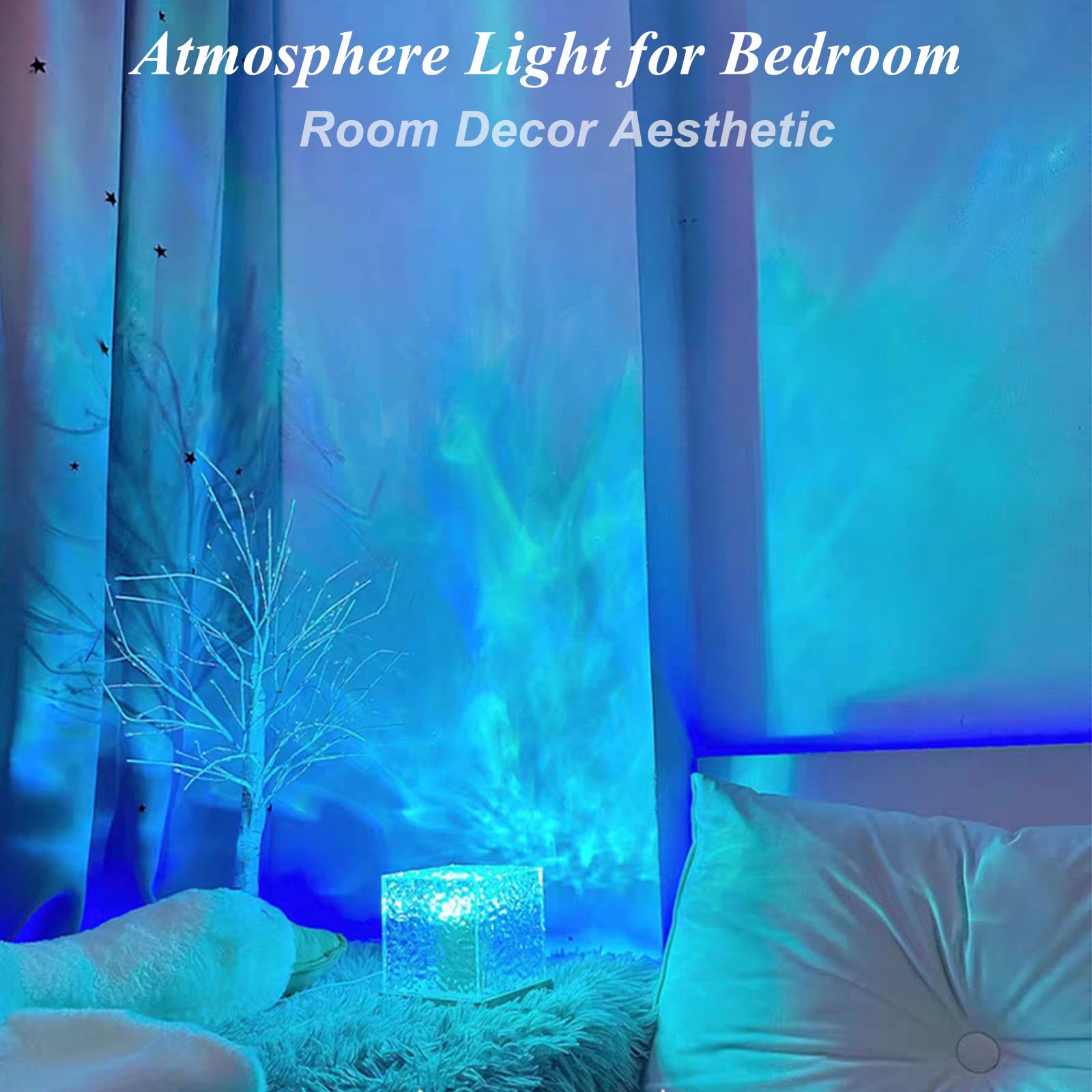 16-Color Ocean Wave Light Projector Cube with Wooden Base – Romantic Crystal Night Light (Ocean Wave Edition)
