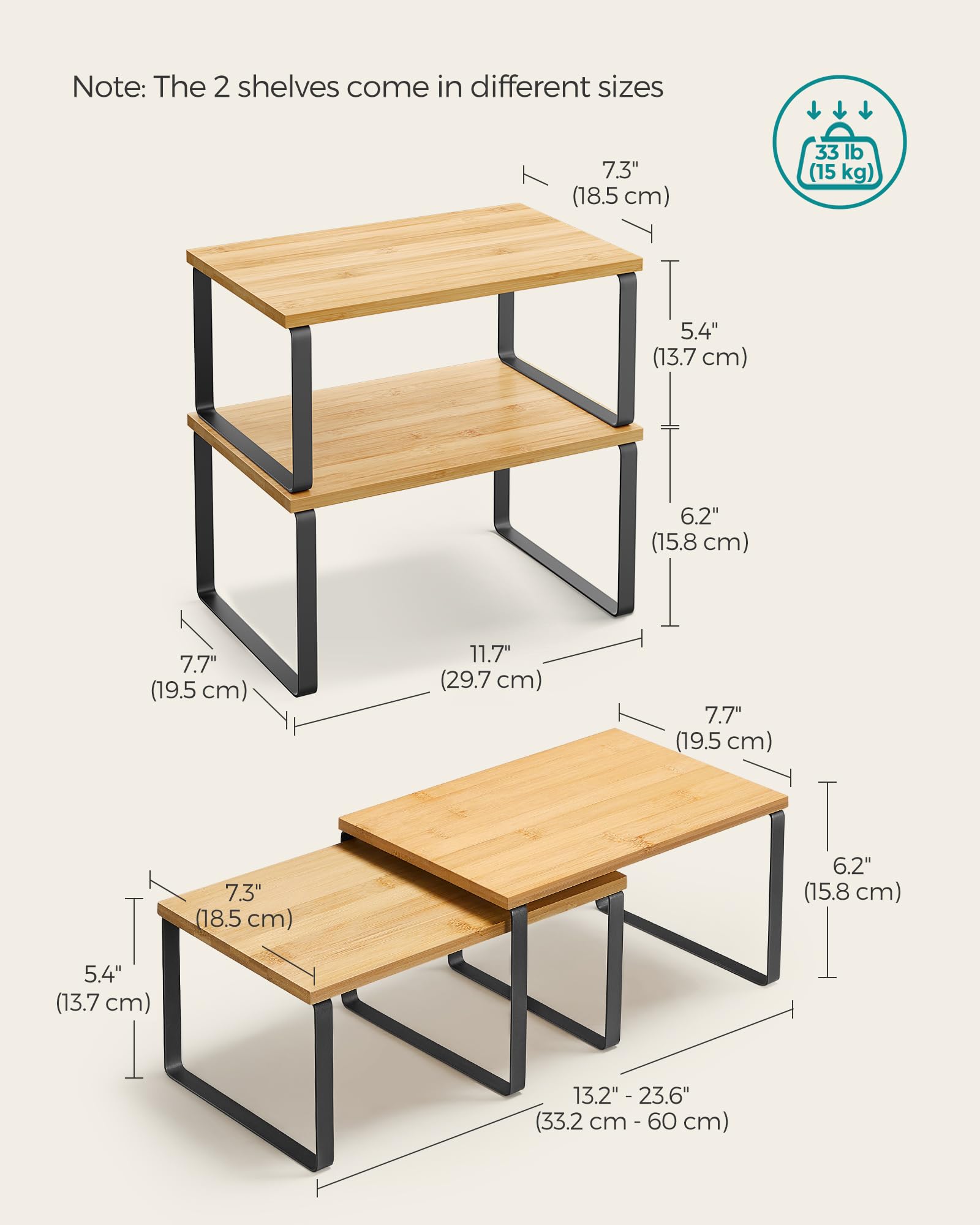 Cabinet Organizer Shelf Set (2-Pack) – Stackable & Expandable Kitchen Counter Shelves with Metal Frame