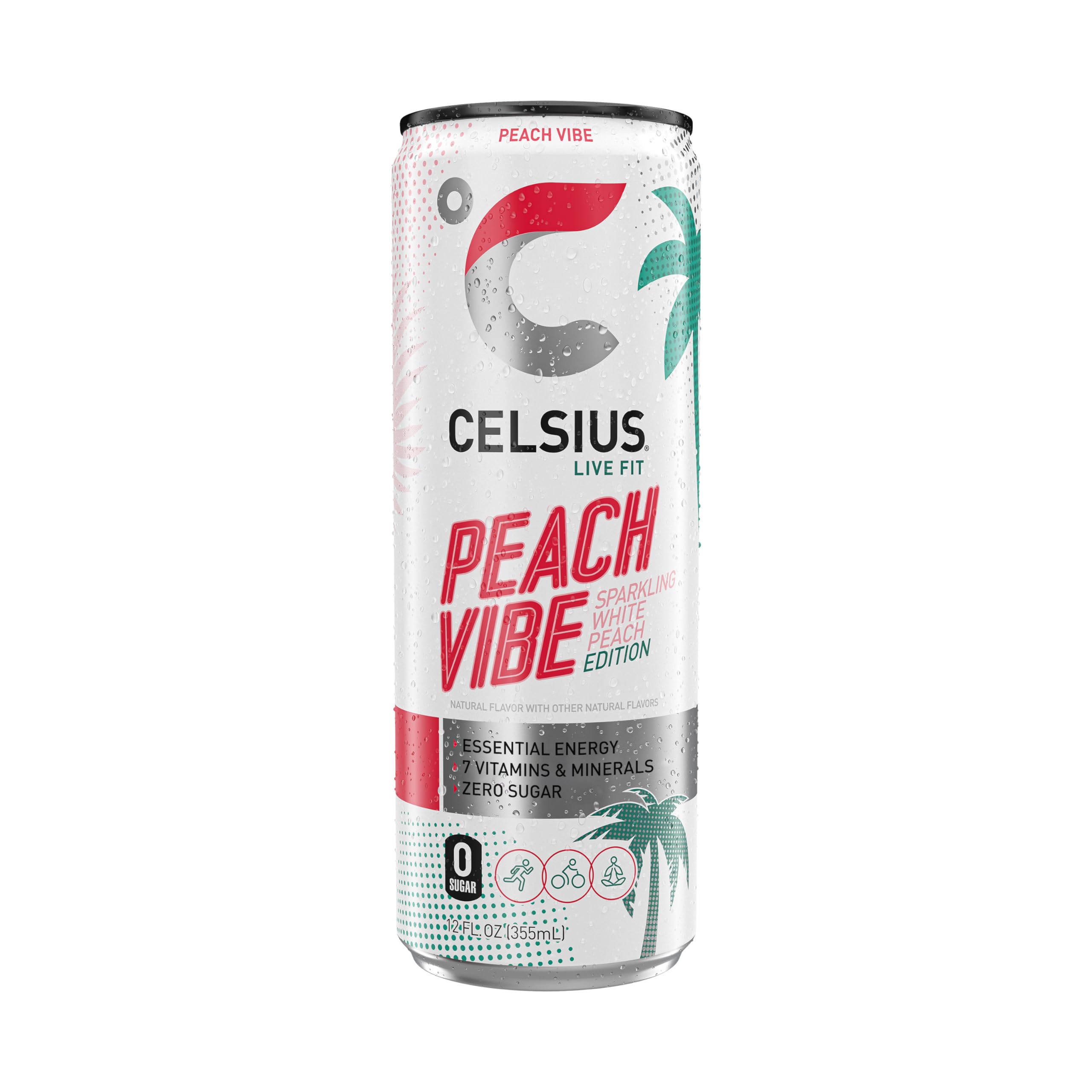 CELSIUS Sparkling Peach Vibe Energy Drink, Sugar-Free with 200mg Caffeine & Essential Vitamins – Tropical Fitness Energy, 12 Pack