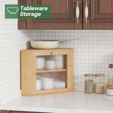 Large Corner Bamboo Bread Box with Adjustable Shelf & Wavy Acrylic Door for Kitchen Countertop