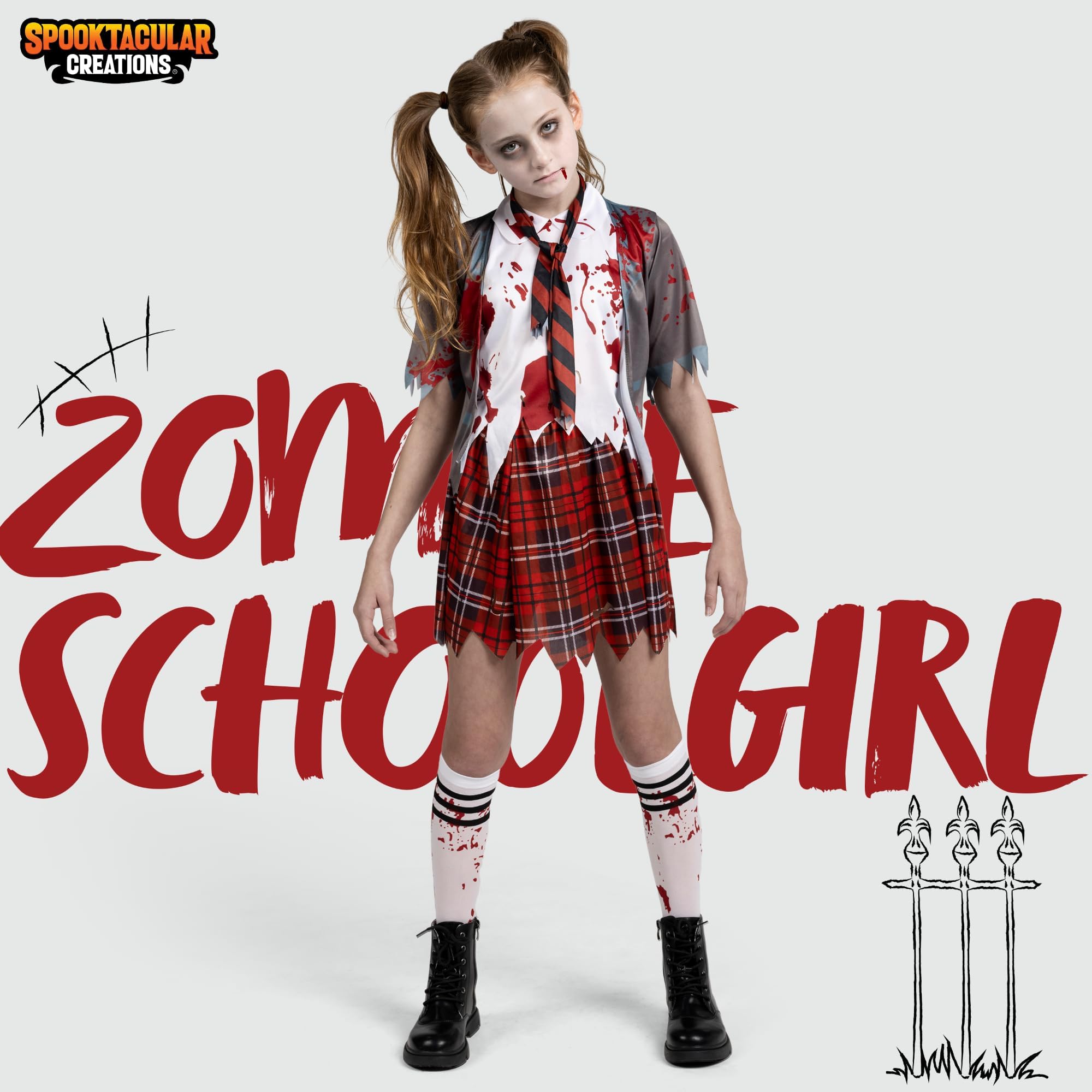 Bloody Zombie Schoolgirl Costume – Gray Jacket, Tie & Skirt with Socks for Halloween 🧟‍♀️