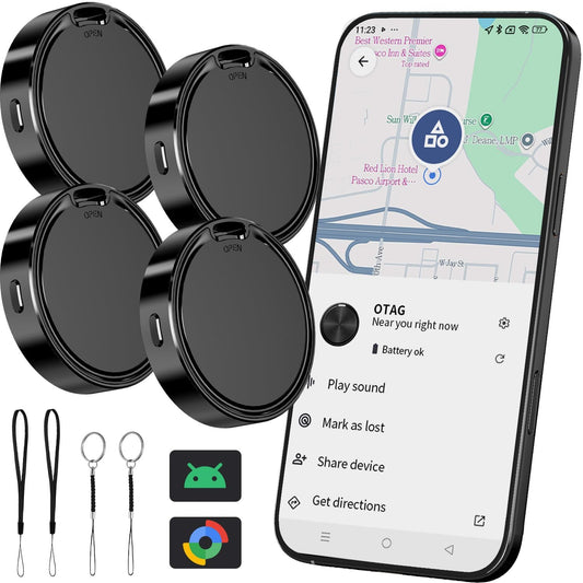 Android Compatible Bluetooth Tracker Tag with Find Hub Support, Loud Sound Alert & Replaceable Battery – Black