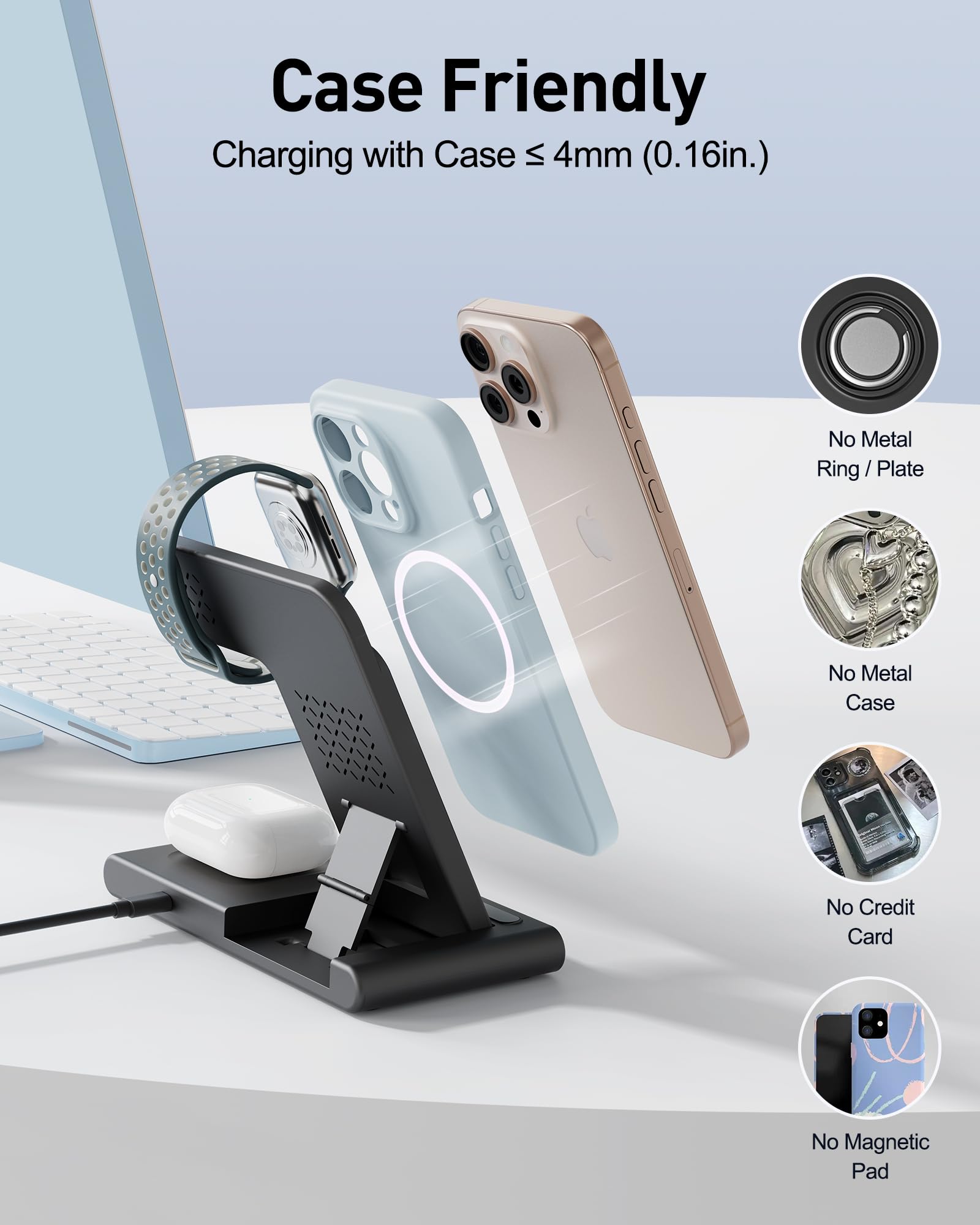 3-in-1 Foldable Wireless Charging Station for iPhone, Apple Watch & AirPods – Fast Travel Charging Dock Black