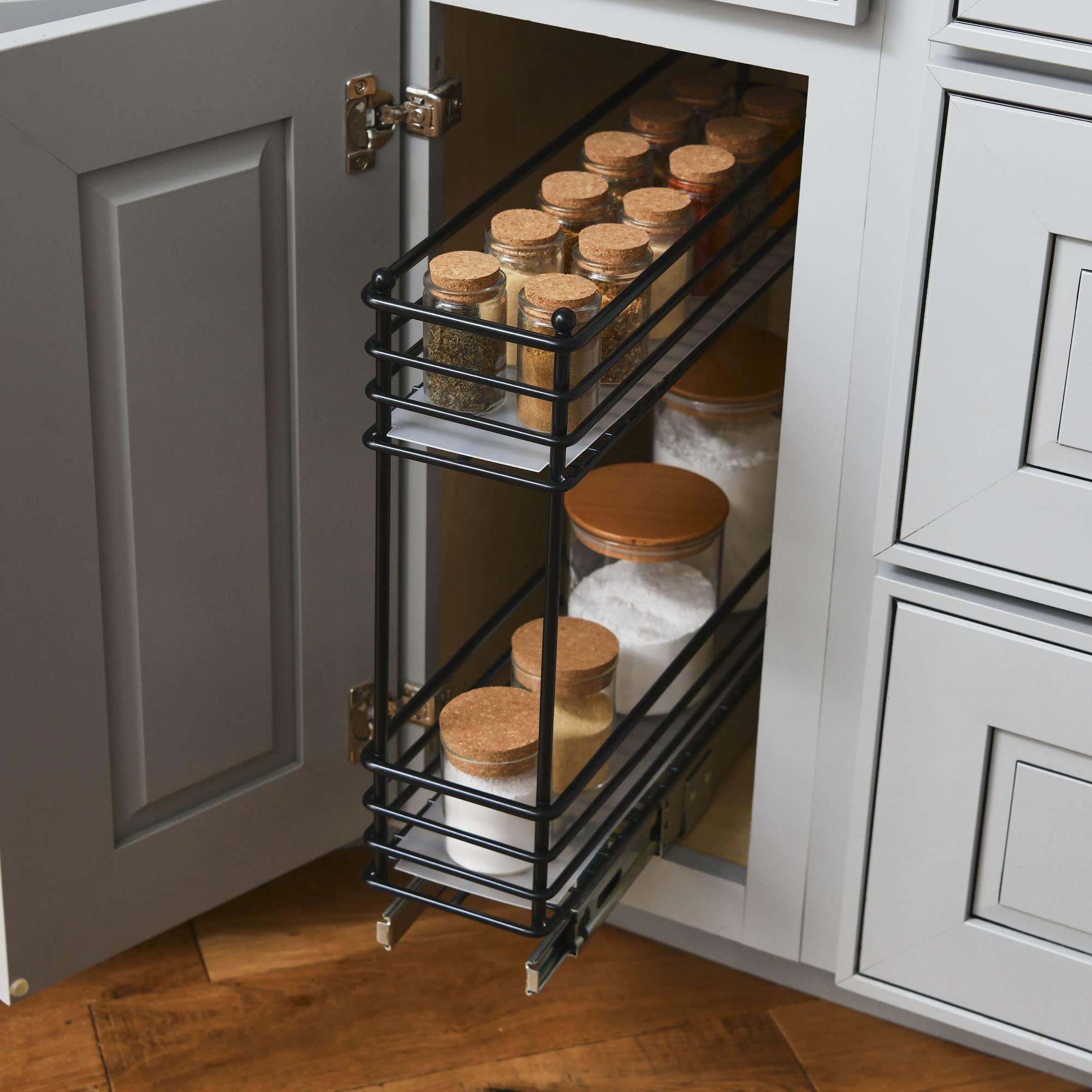 Household Essentials Glidez 2-Tier Pull-Out Cabinet Organizer – Slim Slide-Out Steel Storage with Protective Liners