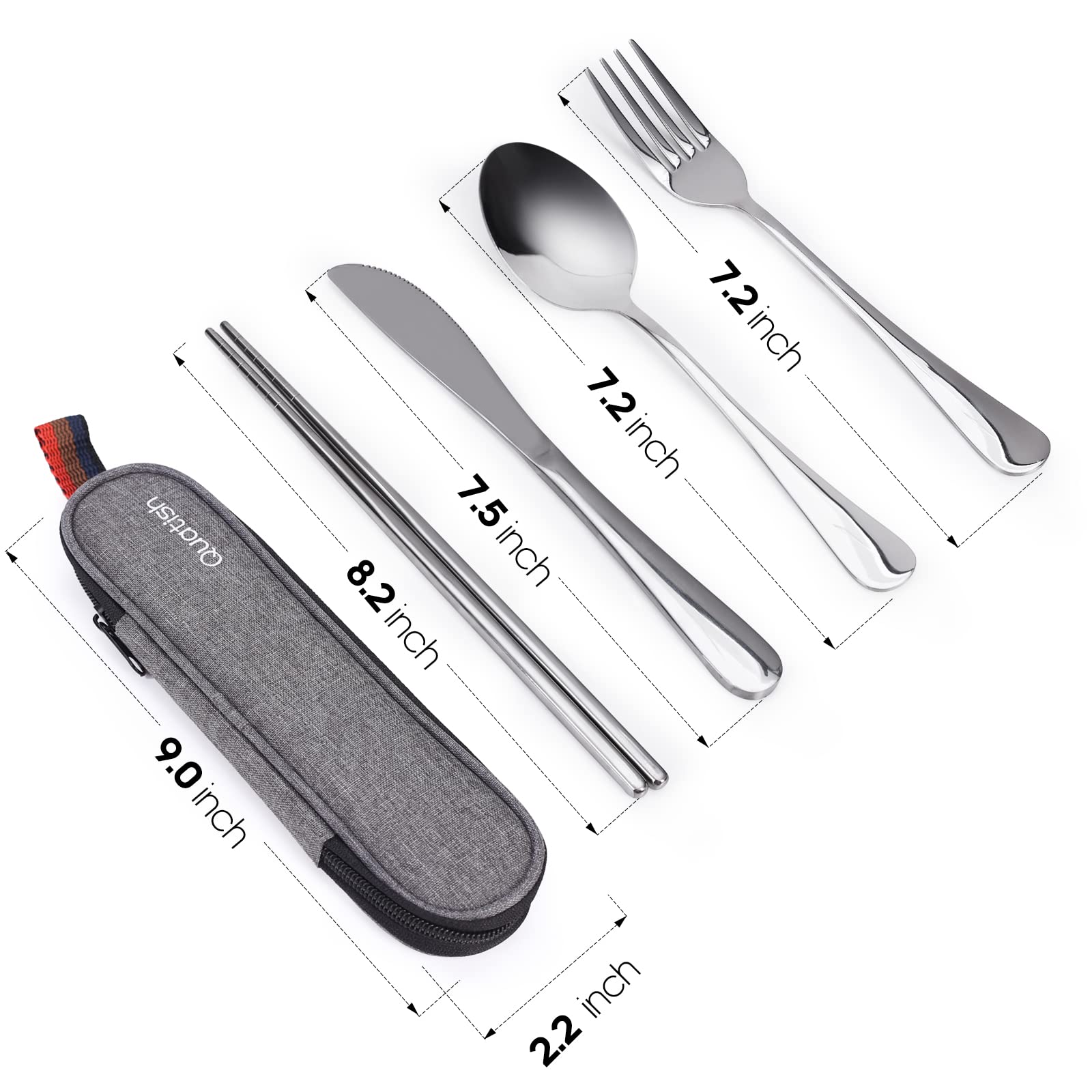 Portable Stainless Steel Travel Utensil Set with Case – Reusable Fork, Spoon, Knife & Chopsticks for Office, Camping & Lunch (Silver)