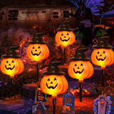 Solar Pumpkin Pathway Lights with Witch Hat – Outdoor Halloween Decorations with 8 Modes & Warm White LEDs (Orange, 2-Pack)