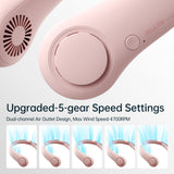 JISULIFE Bladeless Neck Fan – Hands-Free Wearable Personal Fan with 5 Speeds & Long Battery (Pink)