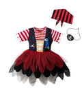 Mommy’s New Man Pirate Costume – Adorable Toddler & Baby Girl Buccaneer Tutu Dress with Head Scarf and Eye Mask (Red)