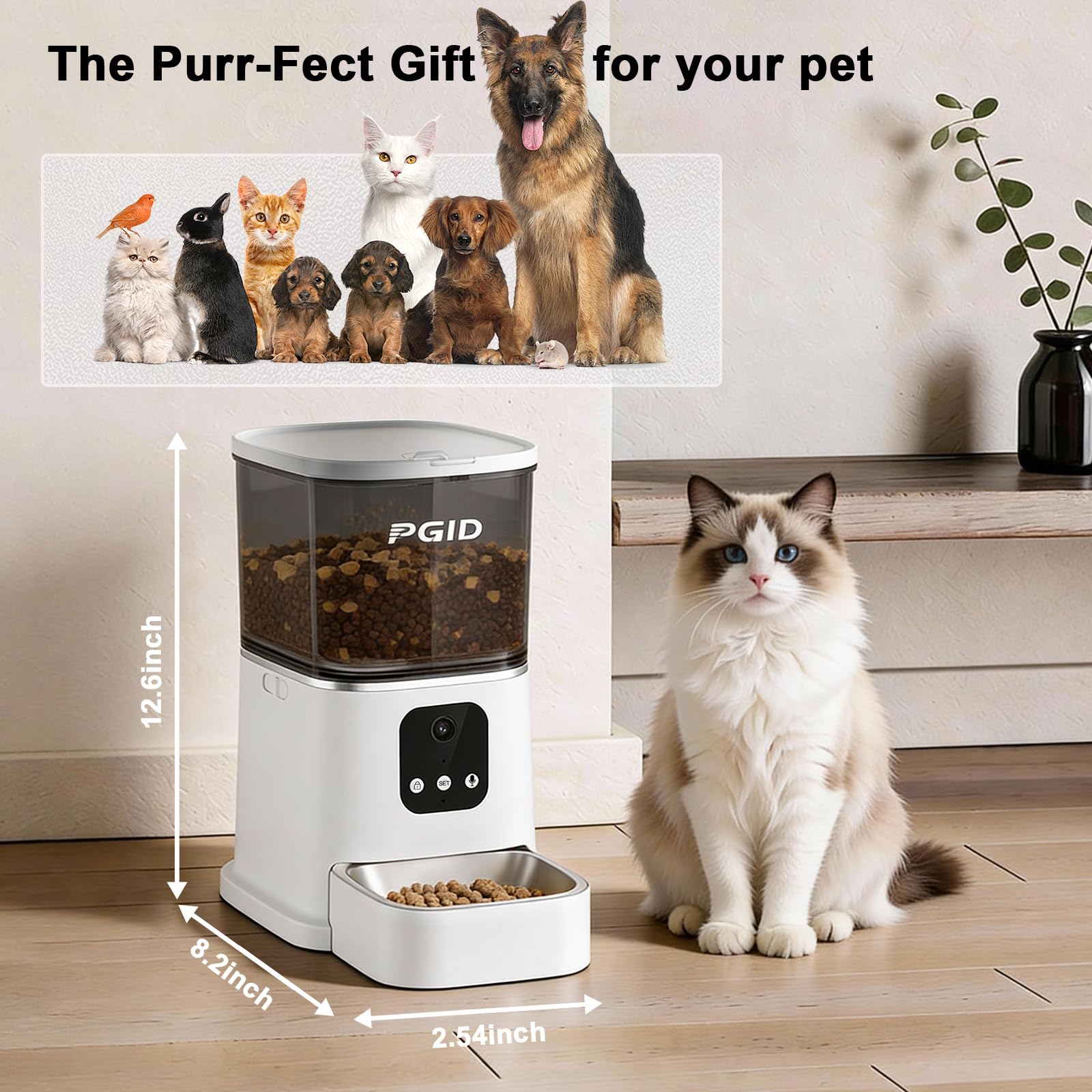 Smart Automatic Cat Feeder with 5L Food Storage, HD Camera, App Control, Motion Detection, and Two-Way Audio for Remote Feeding