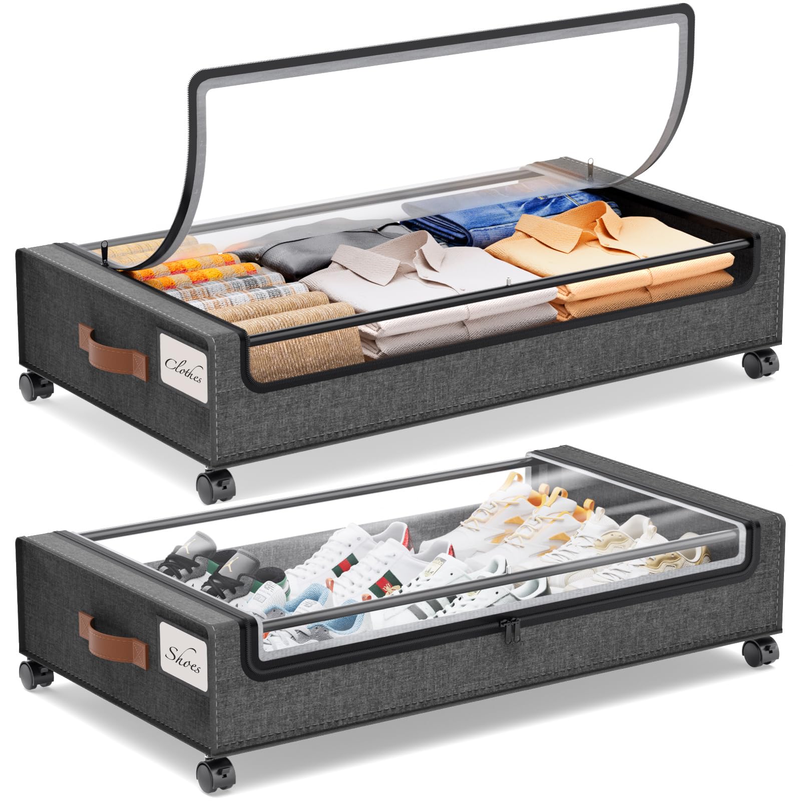 Under Bed Storage Organizer with Wheels – Heavy-Duty Rolling Storage Bin (Grey)