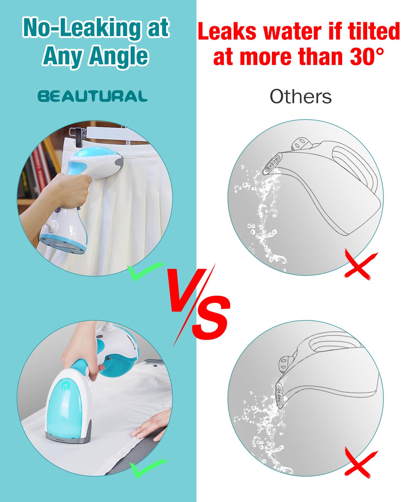 Aqua Edition 722NA-0001 Handheld Garment Steamer 1200W Leak-Proof Portable Wrinkle Remover with Detachable Tank
