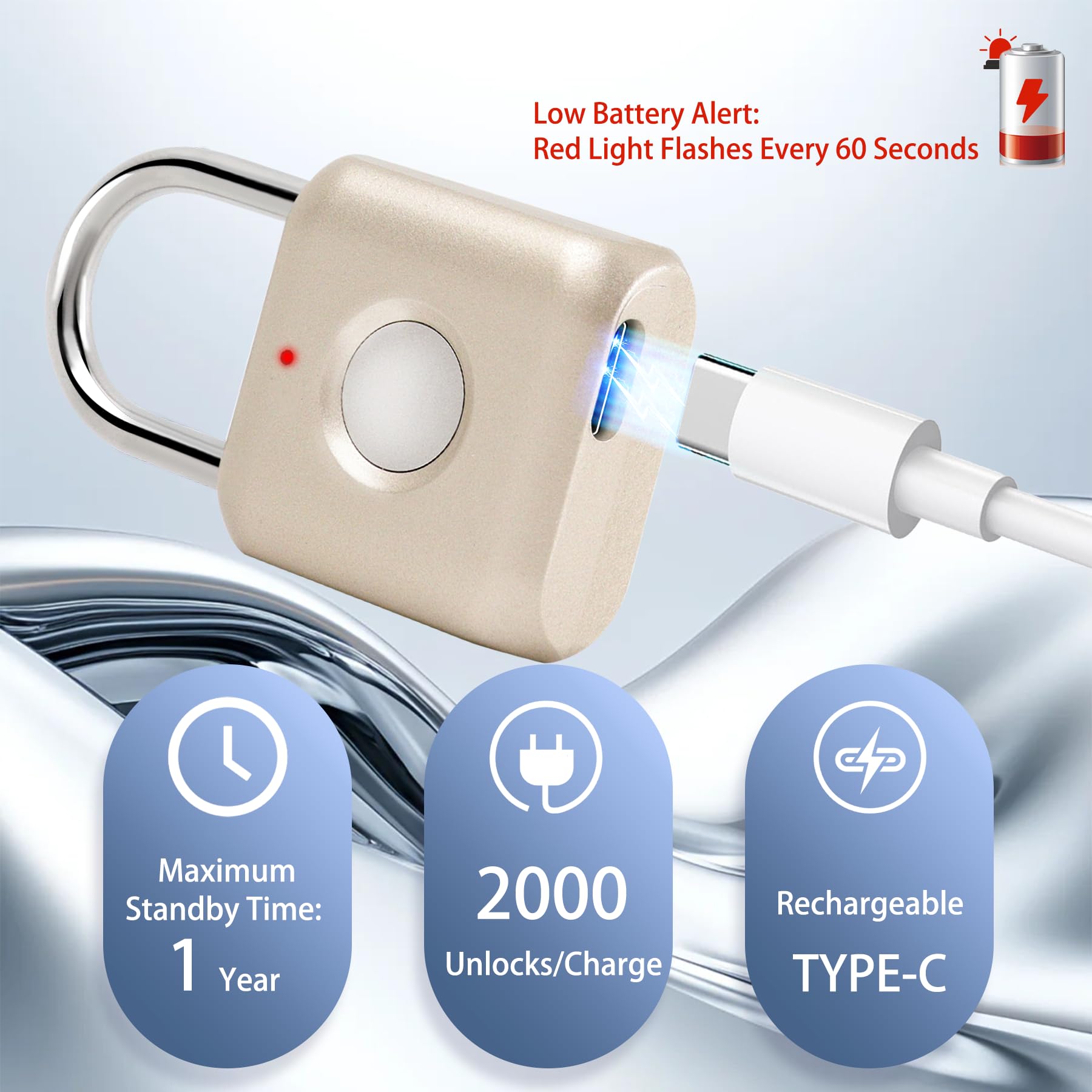 UMIKSMART Biometric Fingerprint Padlock with USB-C Rechargeable Battery, Fast Unlock Smart Lock for Gym Locker, Backpack & Storage