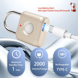 UMIKSMART Biometric Fingerprint Padlock with USB-C Rechargeable Battery, Fast Unlock Smart Lock for Gym Locker, Backpack & Storage