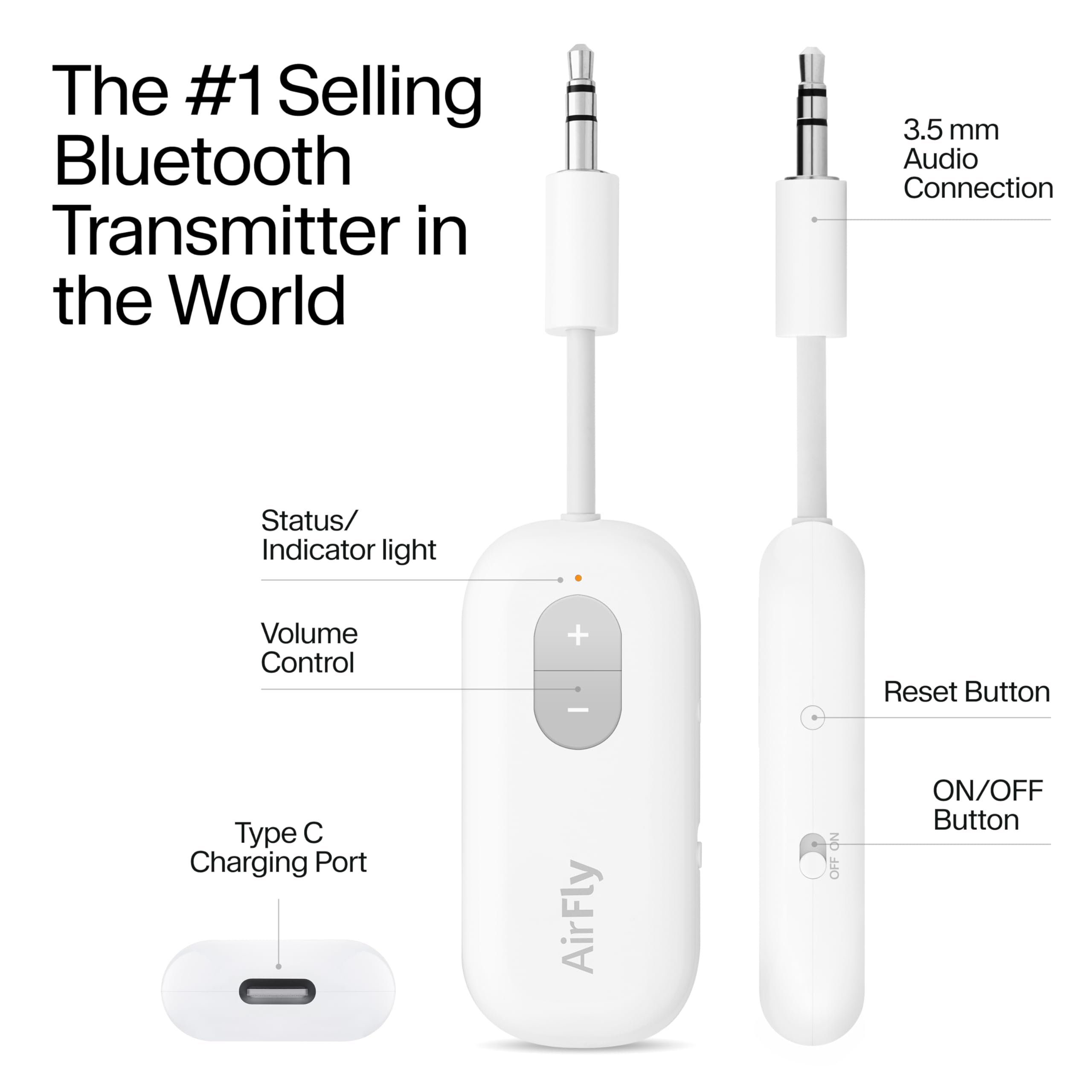 Wireless Bluetooth Audio Transmitter for AirPods & Headphones – 3.5mm Jack Adapter for Airplanes, Gym Equipment & Gaming