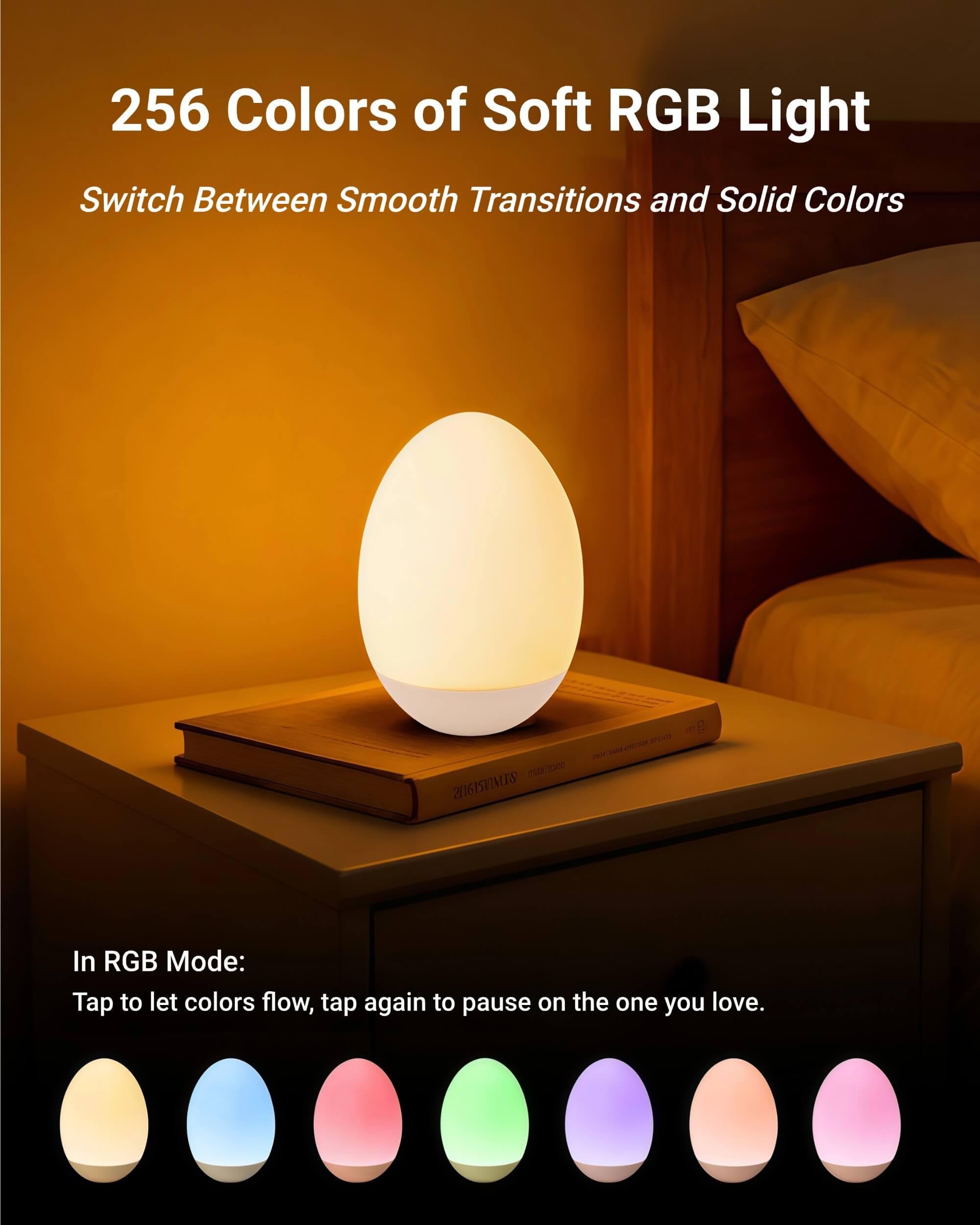 Rechargeable Egg Night Light for Baby Nursery – Touch Control RGB Dimmable Silicone Lamp for Kids & Breastfeeding