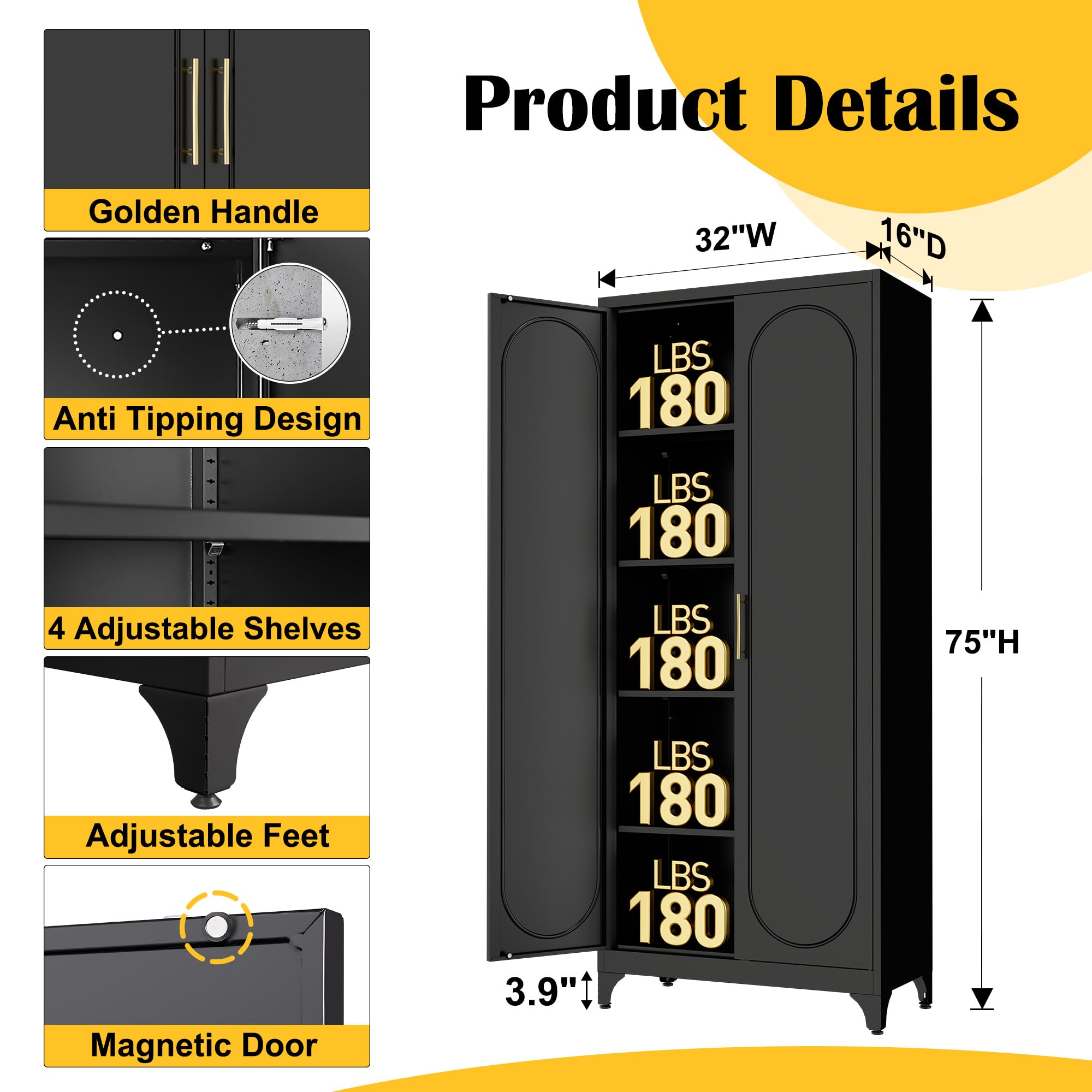 Tall Steel Storage Cabinet with Adjustable Shelves – Heavy-Duty Pantry & Utility Organizer for Home and Garage