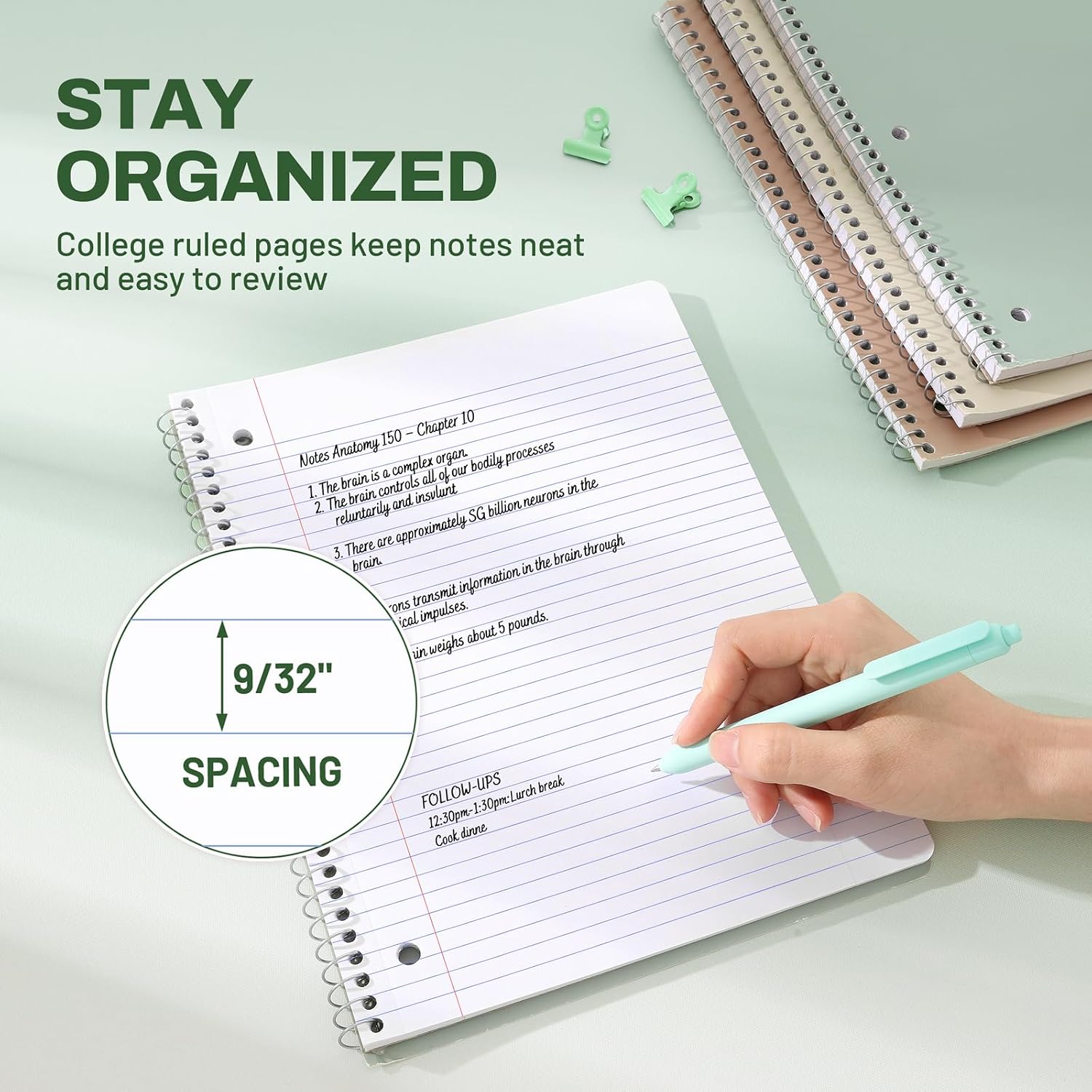 3-Pack Aesthetic College Ruled Spiral Notebooks