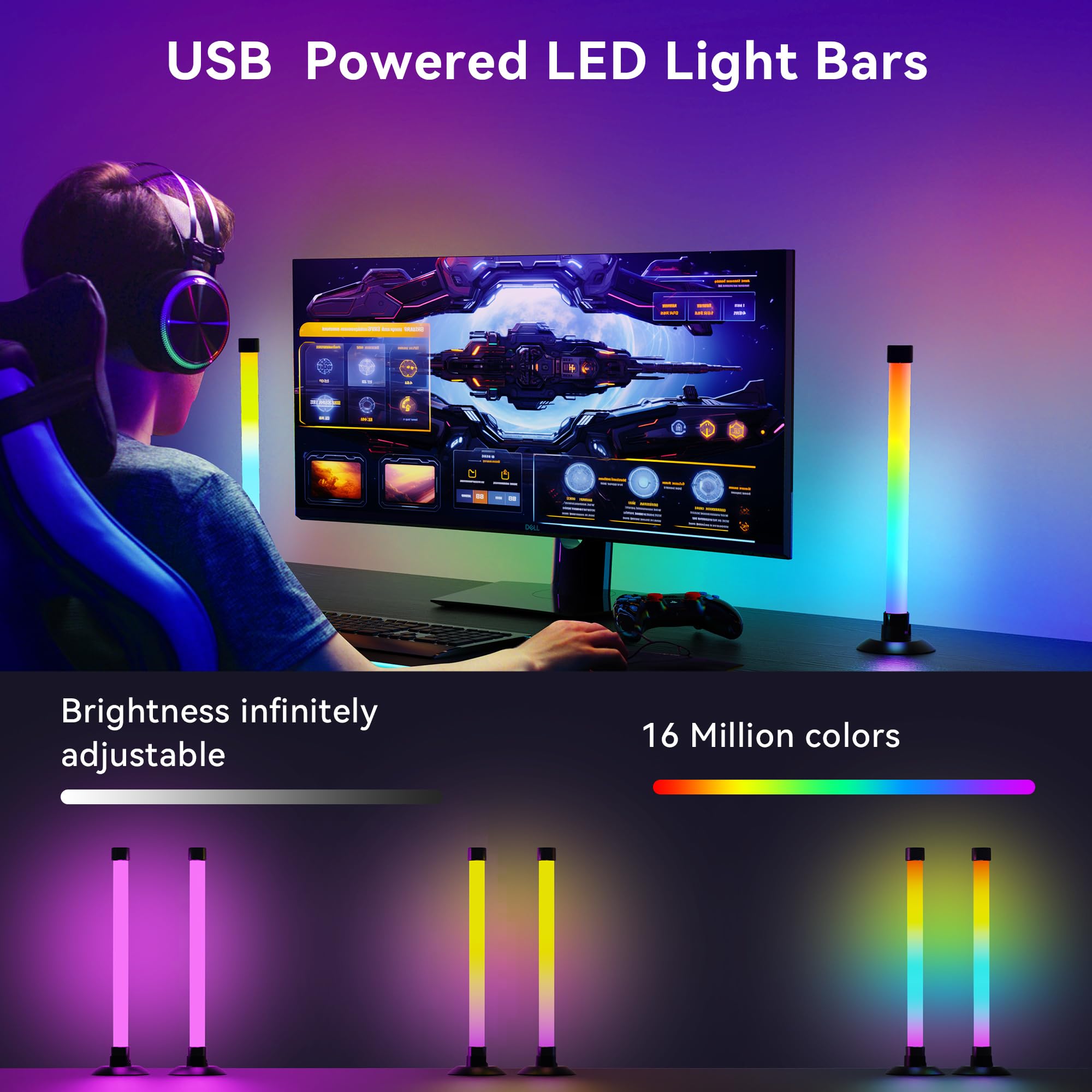 LotusLamp RGBW TV LED Light Bars with Audio Sync, 64+ Dynamic Modes & App Control – White + Black