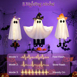 Halloween Hanging Ghost Decorations – 4 Pack Cute Witch Hat Ghost Lights with 3 Flash Modes & Bendable Arms for Indoor & Outdoor Décor