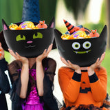 Black Cat Halloween Candy Bowls Set – 3-Pack Plastic Serving Bowls for Trick-or-Treat & Party Snacks (Black, Purple & Orange)