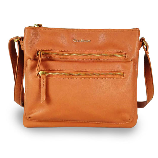 Ouchlove Women’s Vegan Leather Crossbody Bag – Large Multi-Pocket Shoulder Handbag with Adjustable Strap (Brown)