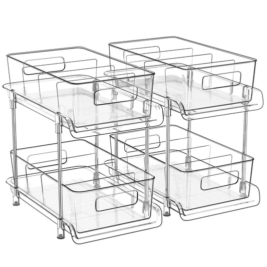 Hihegd 2-Tier Clear Pull-Out Organizer Set – Modular Under-Sink Storage with Adjustable Dividers