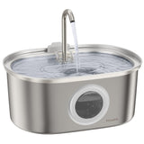 PawsPik 18/8 Stainless Steel Cat Water Fountain 13.5 Cups – Ultra Quiet Filtered Drinking System