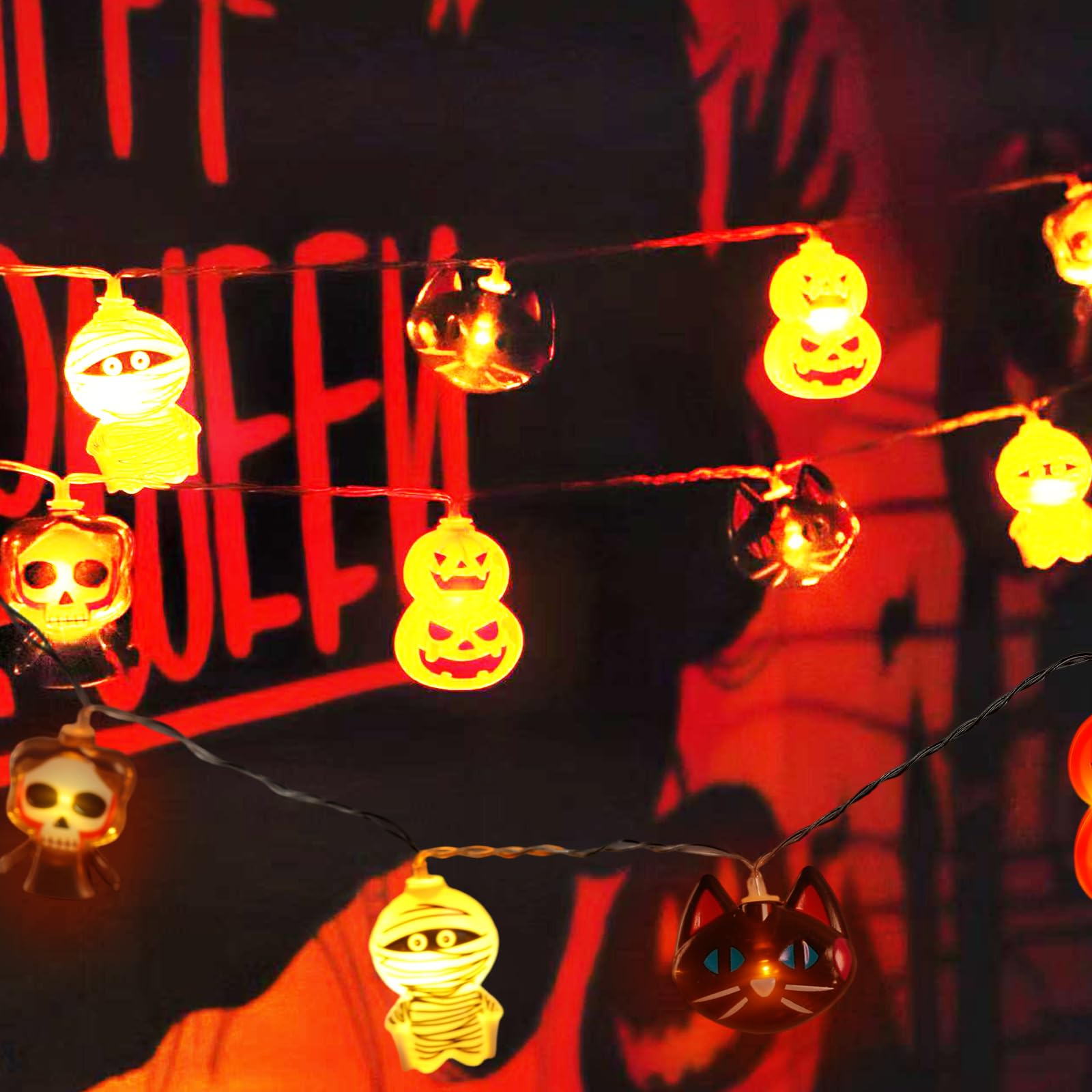 Orange Pumpkin Halloween String Lights – 20 LED Battery-Operated Waterproof Fairy Lights with Timer & 8 Modes