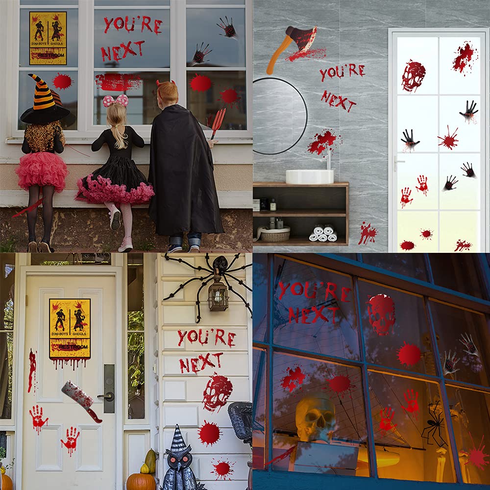 Bloody Handprint & Footprint Halloween Window Stickers – 84PCS Creepy Bathroom & Wall Decals (Color01, Reusable PVC)