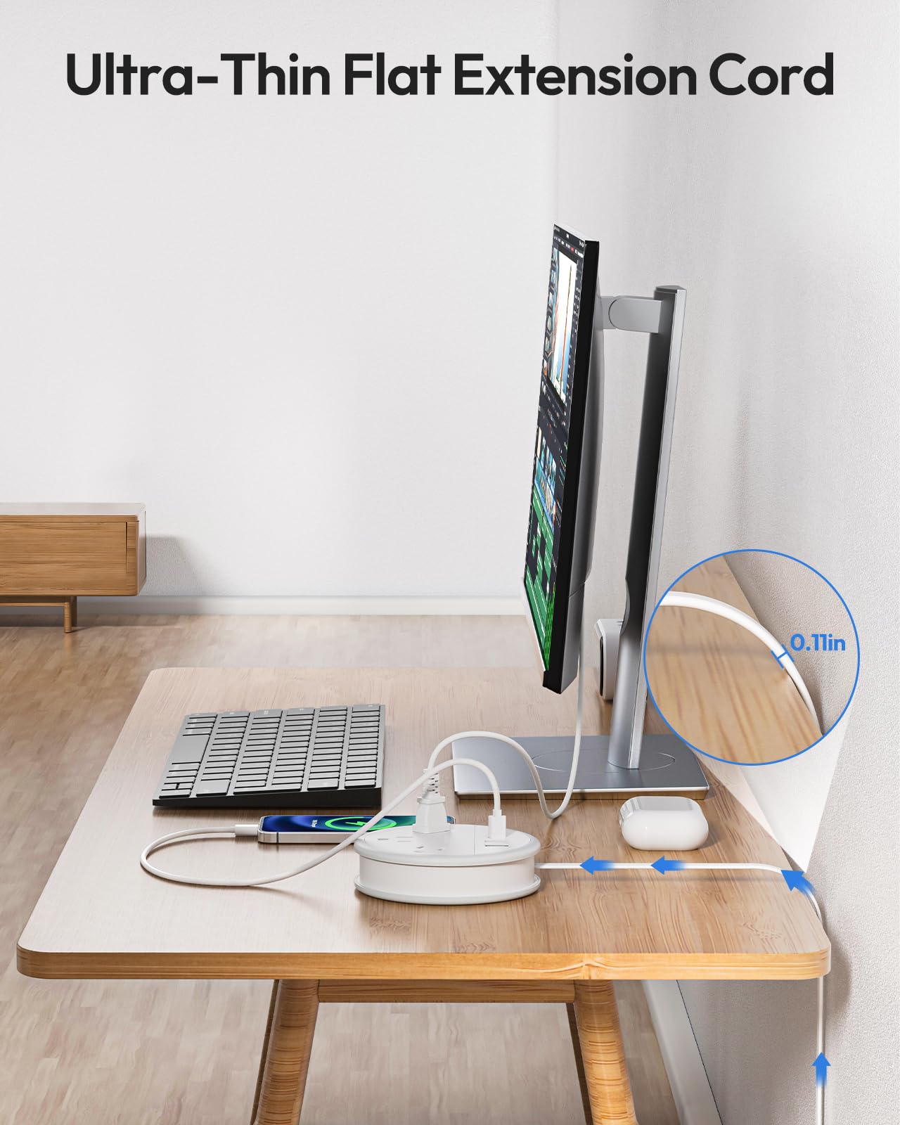 Compact Travel Power Strip with USB-C – 7 Device Charging Station, Ultra Thin Flat Plug & 4ft Wrap Cord for Hotels, Cruise & Home Use