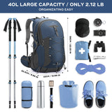 Maelstrom 40L Lightweight Waterproof Hiking Backpack with Rain Cover – Multi-Compartment Outdoor Daypack – Blue