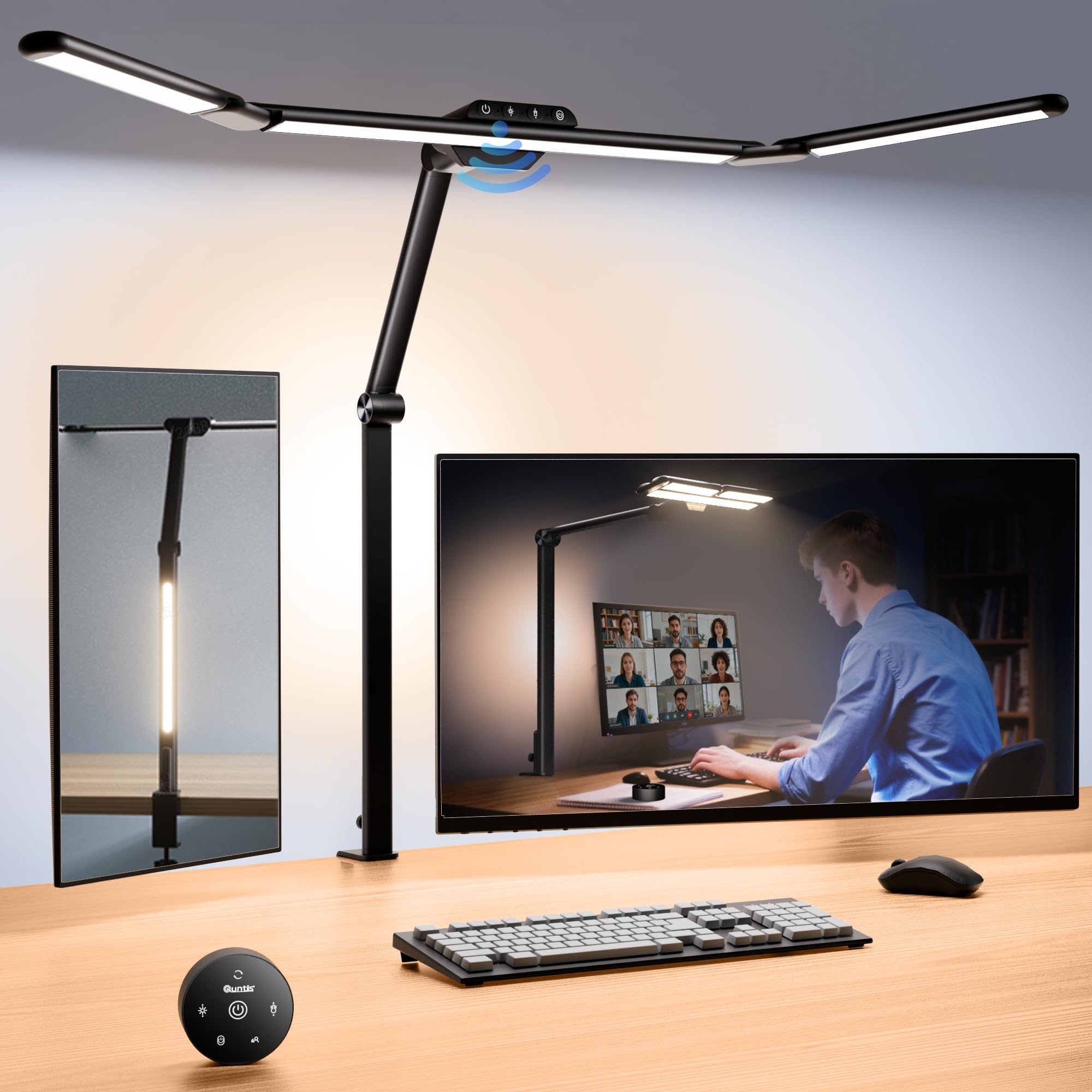 Quntis Professional LED Desk Lamp – 1100LM Monitor Light with Motion Sensor & 95 CRI Eye-Care Lighting