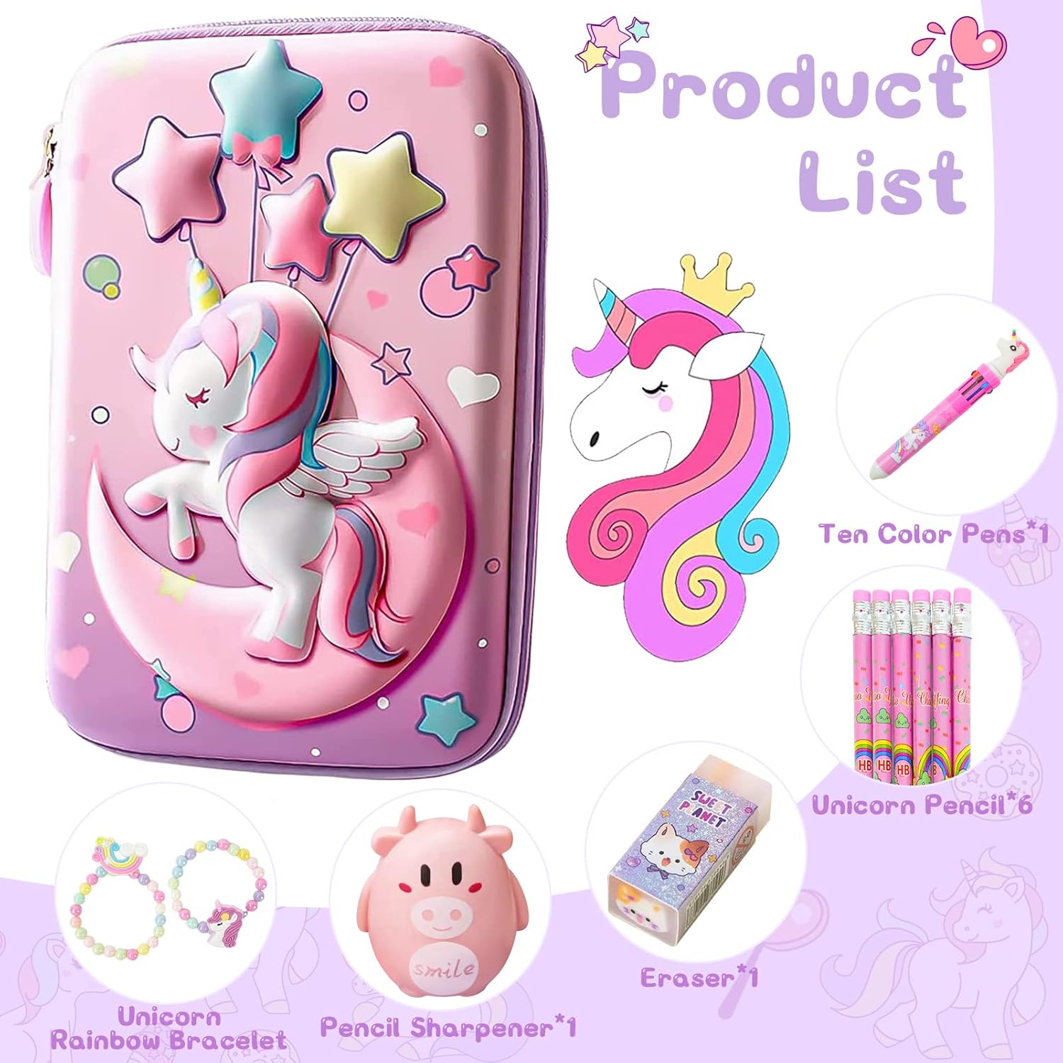 Pink 3D EVA Pencil Case Set with 60-Pen Capacity