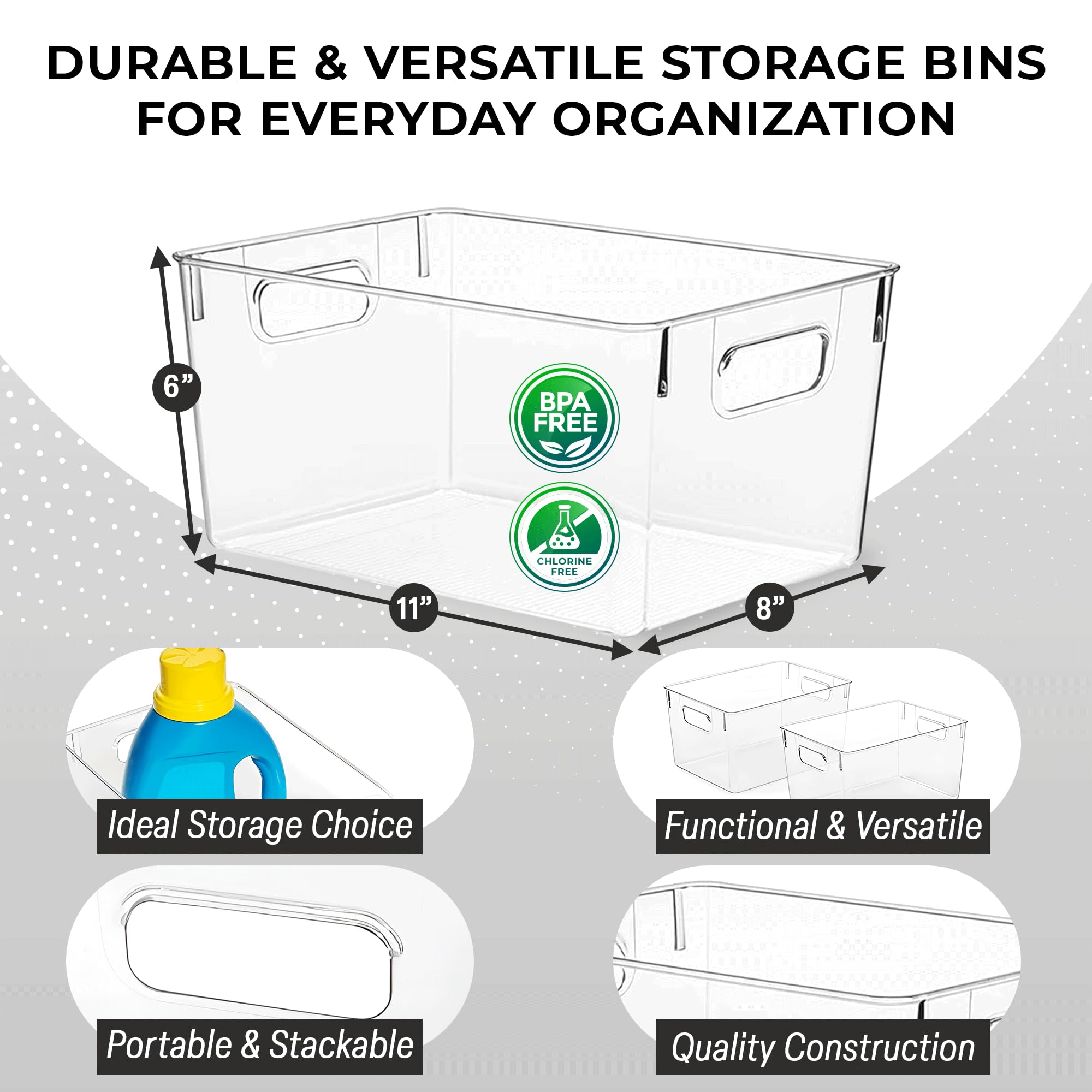 Black Stackable Storage Bin with Handles – Pantry, Closet & Home Organizer